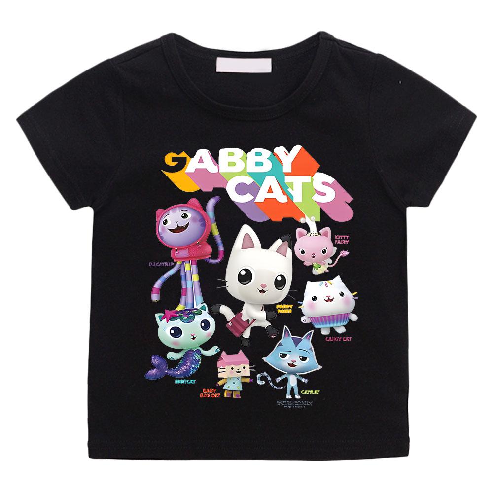 Christmas Gabby Dollhouse Cartoon Print Tshirt Girls Kawaii Kids Clothes Cute Cat T-Shirt Children Clothing Summer Short Sleeve
