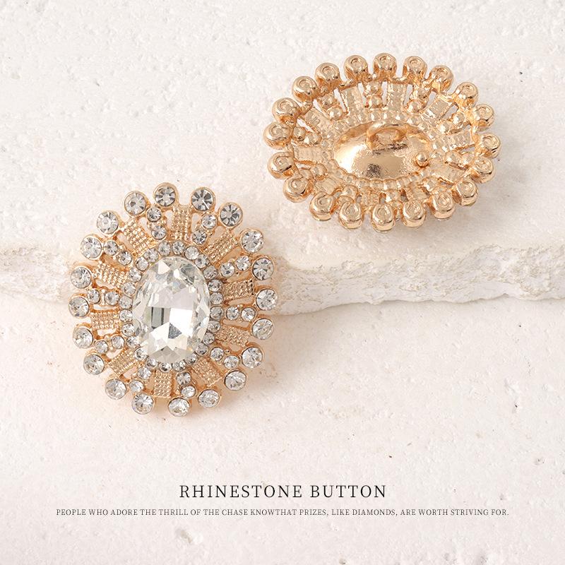 5pcs Metal Diamond Buttons Fur Coat Rhinestone Buttons Sweater Jacket Windbreaker Gold Button Accessories