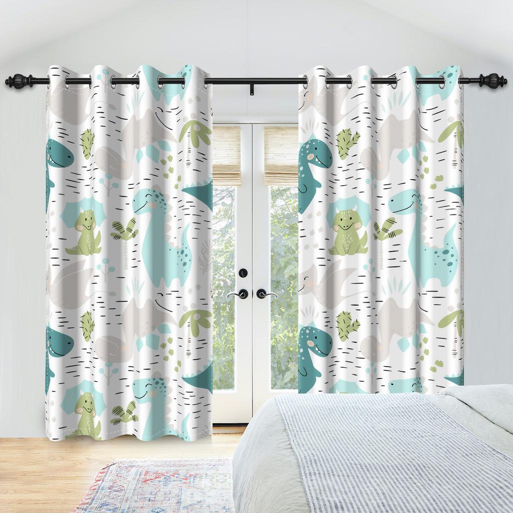 2 stk Dyreriksmønster Gardiner Dinosaur Giraff Løve Mønster Mørkleggingsgardin Barneromsdekorasjon Gutter Jenter Soveromsgardiner