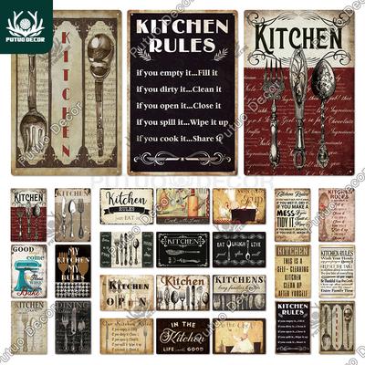 Putuo Decor Placas de Cozinha Placas de Metal Vintage Placa Engraçada para Restaurante Cozinha Café Sala de Jantar Decoração de Parede