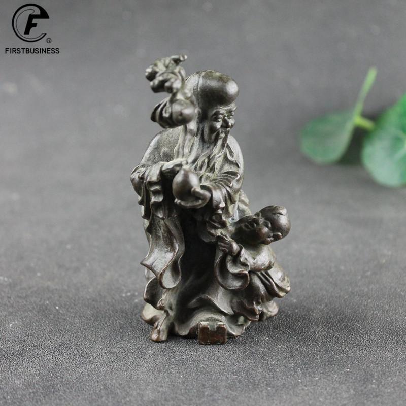 Antique Bronze Taoism LIFE Gods of Blessing Wealth Longevity Statue Pure Copper Buddha Figurines Ornaments Feng Shui Home Decor