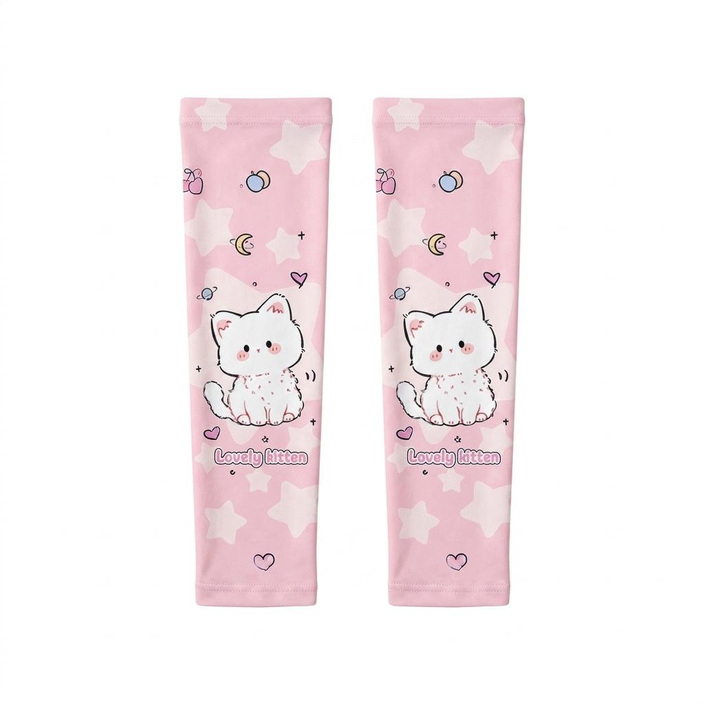 Cartoon Kids Ice Silk Sun Protect Arm Sleeves UPF 50+ Breathable Cat Panda Print Arm Sleeves for Kids Summer Outdoor Hiking