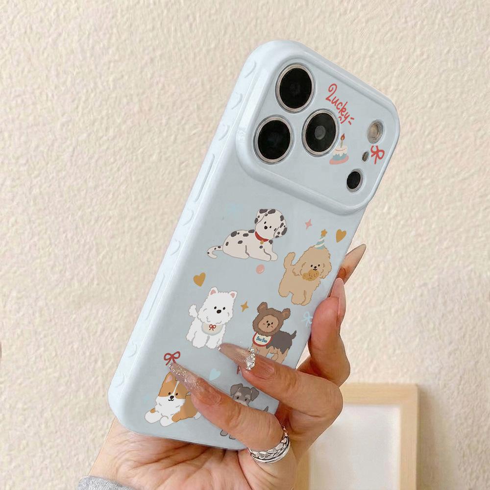 Oil Painting Cute Puppy Is Suitable for Apple 17promax Mobile Phone Case 16pro Korean 15/14 High Value 13 Bright Surface