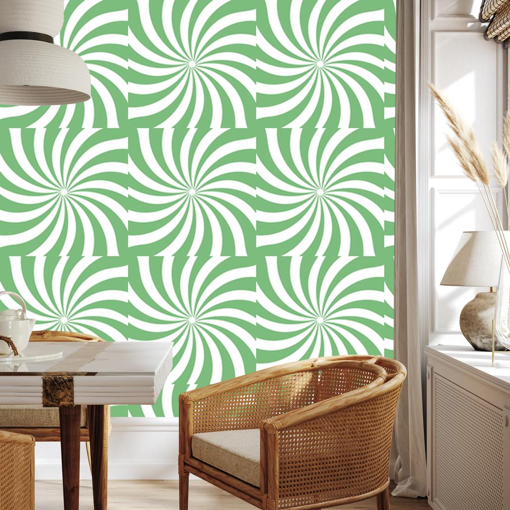 Hippie Wallpaper Background Green, White and Mint for Living Room and Bedroom 50x1000