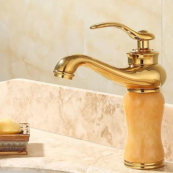 Bathroom Faucet Brass and Jade Faucet Bathroom Basin Faucet Sink Mixer Tap Gold Sink Faucet Bath Basin Sink Faucet