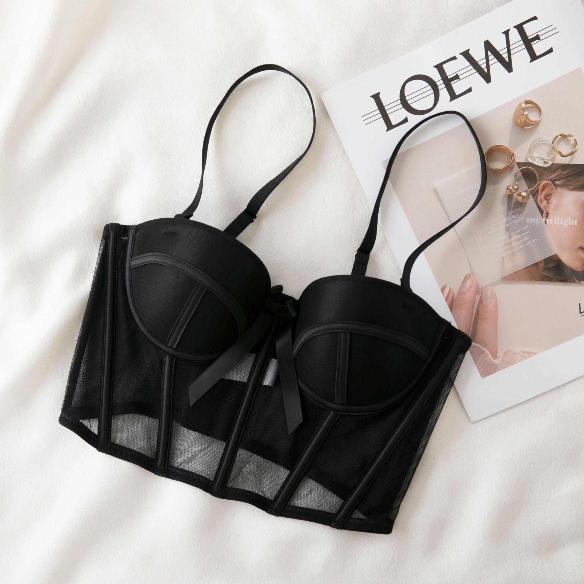 

New fashionable and sexy transparent underwear women s thin soft steel ring bra, fish bone outer bra, closed breast bra 70B/32B чорний