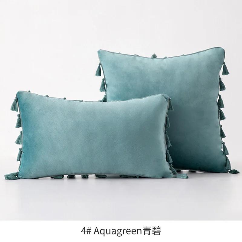 Medicci Home Velvet Soft Solid Decorative Throw Pillow Cover with Tassels Fringe Boho Accent Cushion Case for Couch Sofa Bed