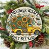 Vintage Sunflower Metal Wall Art Round Bee Home Decor Sign