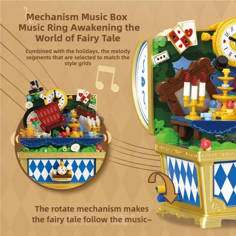 Non-Toxic Fairytale Music Box Treasure Chest Fairy Tale Scene Model Bricks Set With Mini Figure Doll Desktop Deco Kids Diy Toys Children Gifts