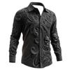 Unique long-sleeve shirt with 3D rose and skull embossed pattern, edgy and stylish.