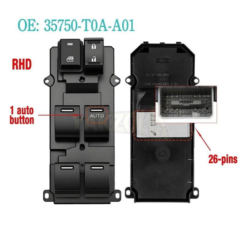 For Honda CR-V Civic 2011 2012 2013 2014 2015 2016 2017 Right Hand Driver Power Window Door Master Switch 35750-T0A-A01