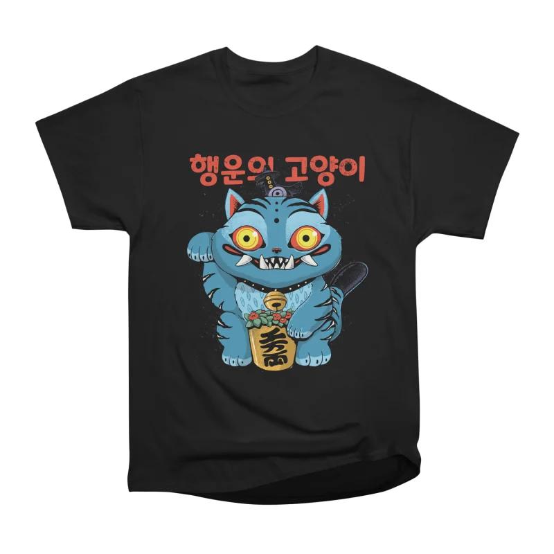 Men Casual Shirts Short Sleeves LUCKY K CAT Tees Oversized T-shirts S