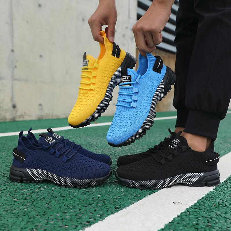 Men Sports Shoe Summer Mesh Breathable Lightweight Running Sneakers Youth Running Sports Leisure Flat Bottomed Lace Up Sneakers