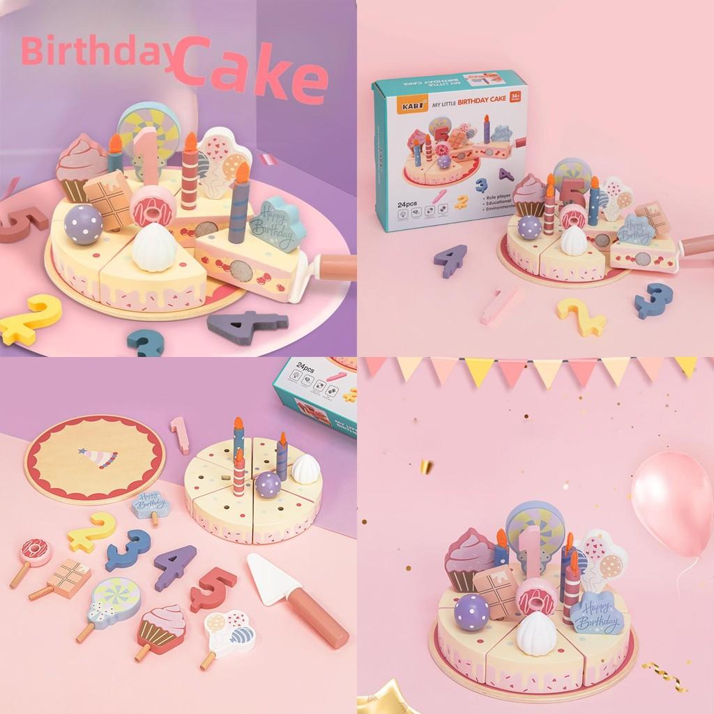 Children Wooden Play Food Set Birthday Cake Accessories Imaginative Fun Gift