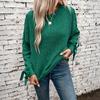 Women's Fashion Casual Round Neck Long Sleeve Solid Color Lace-up Bowknot Pullover Loose Women's Sweater