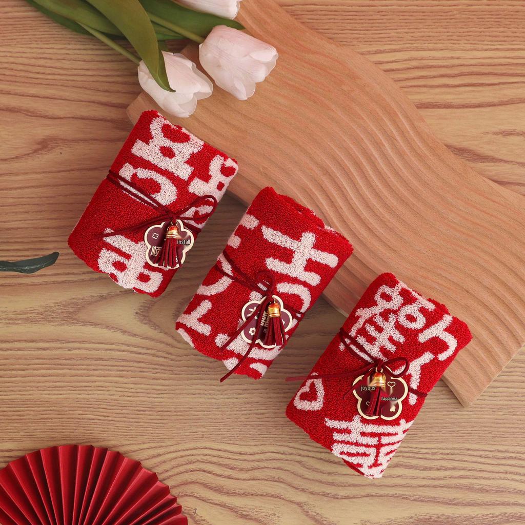 National Trend Red Cotton Bridesmaid Wedding Souvenir Towel Gift