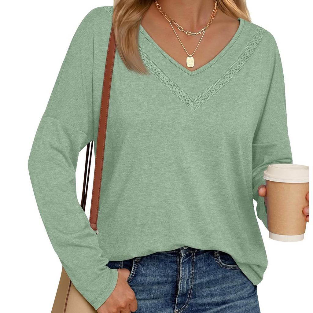 Women's Long Sleeved T-shirt V-neck Loose Casual Fashion Top