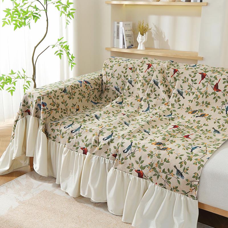 Pastoral Retro Printed Sofa Cover with Skirt All-Inclusive Floral Sofa Towel for Four Seasons Luxury Soft Furniture Protector