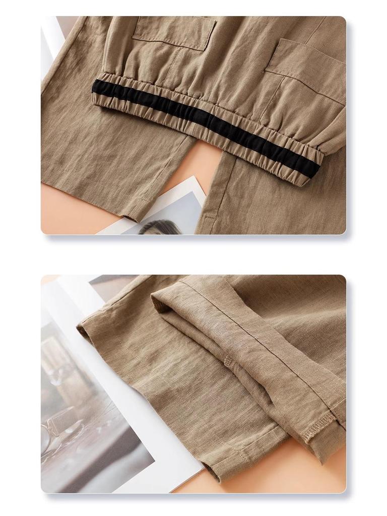 White Cotton Linen High Waist Wide-Leg Pants for Women - Summer 2025 Fashion Casual Nine-Point Length