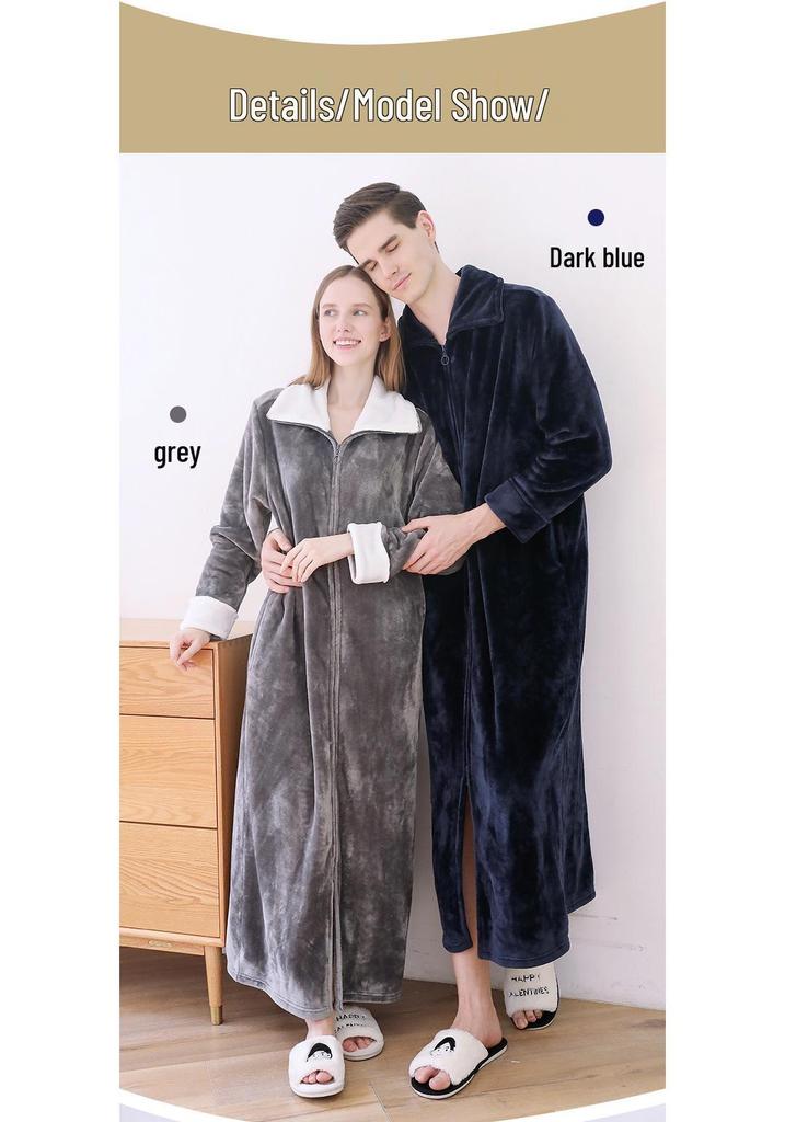 Women's Plus Size Long Nightgown - Double Zipper, Autumn/Winter Pajamas, Home Wear Robe