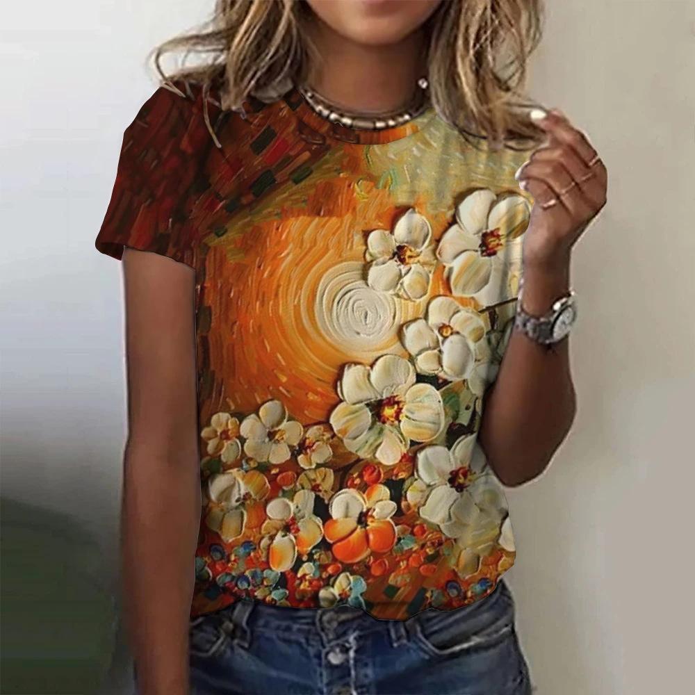 Women's Butterfly Flower 3D Printed T-shirt, Women's Summer T-shirt