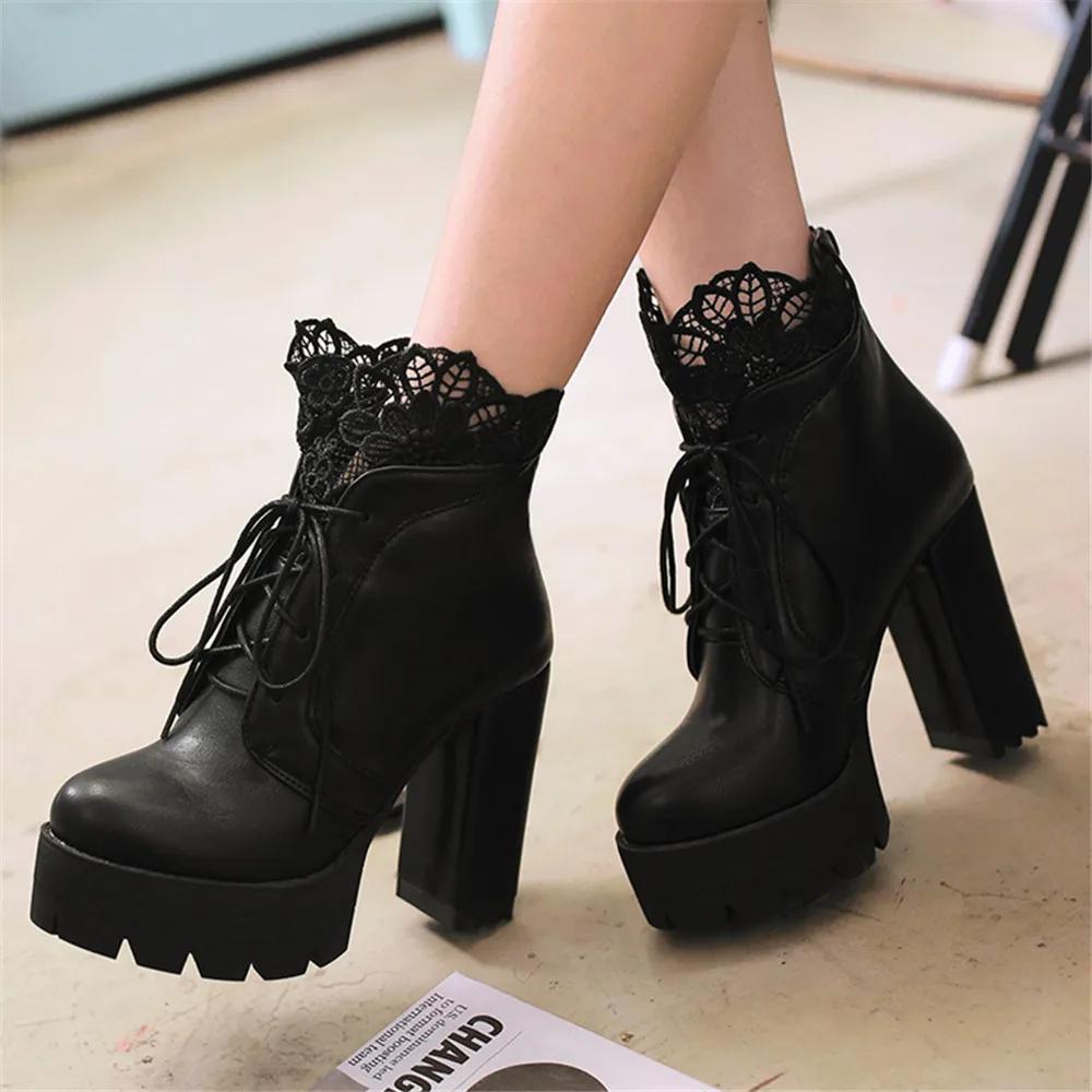 Fashion Shoes Women Motorcycle Boots Autumn Winter Ladies Boot 2026Stylish Lady Ankle Boots Lace-up High Heel Platforms Sexy Botas White