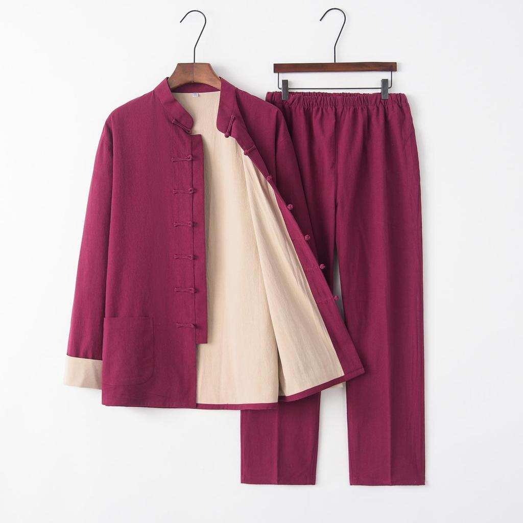 Herren Baumwolle Leinen Hanfu Tang Anzug: Zen-inspirierte Damen-Oberbekleidung mit Froschknöpfen für Frühling und Herbst.