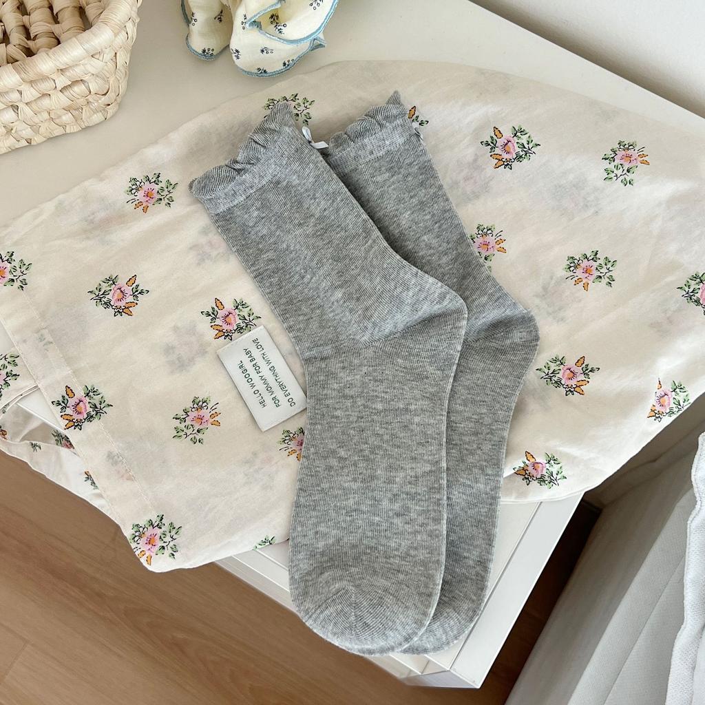 Bow Lace Socks Simple Mid-Tube Girl Sweet And Versatile Breathable Black White Gray Basic Daily Life