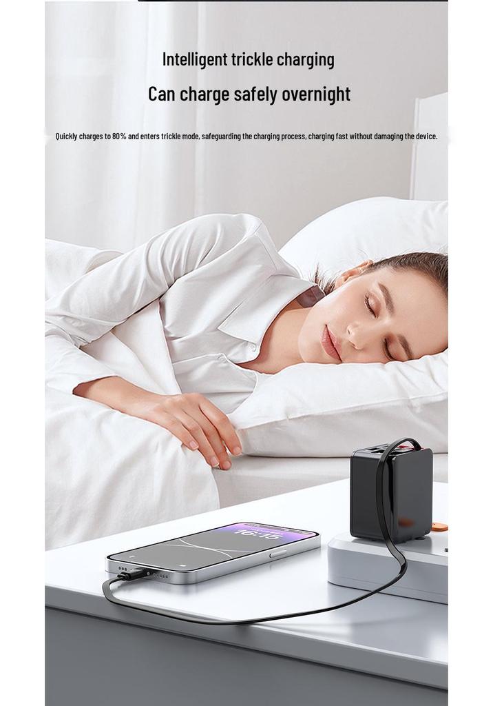 PD45W GaN Fast Charger with Retractable Cable; Foldable 3-in-1 USB Wall Charger.