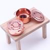 Miniature Dollhouse Kitchen Utensils Set: Double-Handled Metal Frying Pan & Small Milk Pot