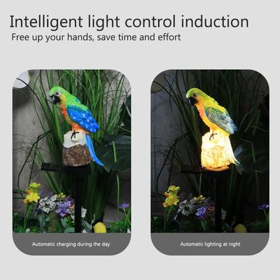 Oświetlenie Ogrodowe Żywica Papuga Lampa Naziemna IP55 Wodoodporna Lampa Krajobrazowa Ogrodowa 600MAH Lampka Solarna na Podwórko Żywa na Podwórko Ogród