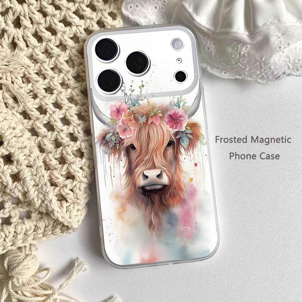 

Animal Highland Cattle Cow Phone Case For iPhone 14,16,12,17,13,15,11 Max,Pro,Mini,Plus,Air,E Magnetic Frosted Transparent iPhone16promax