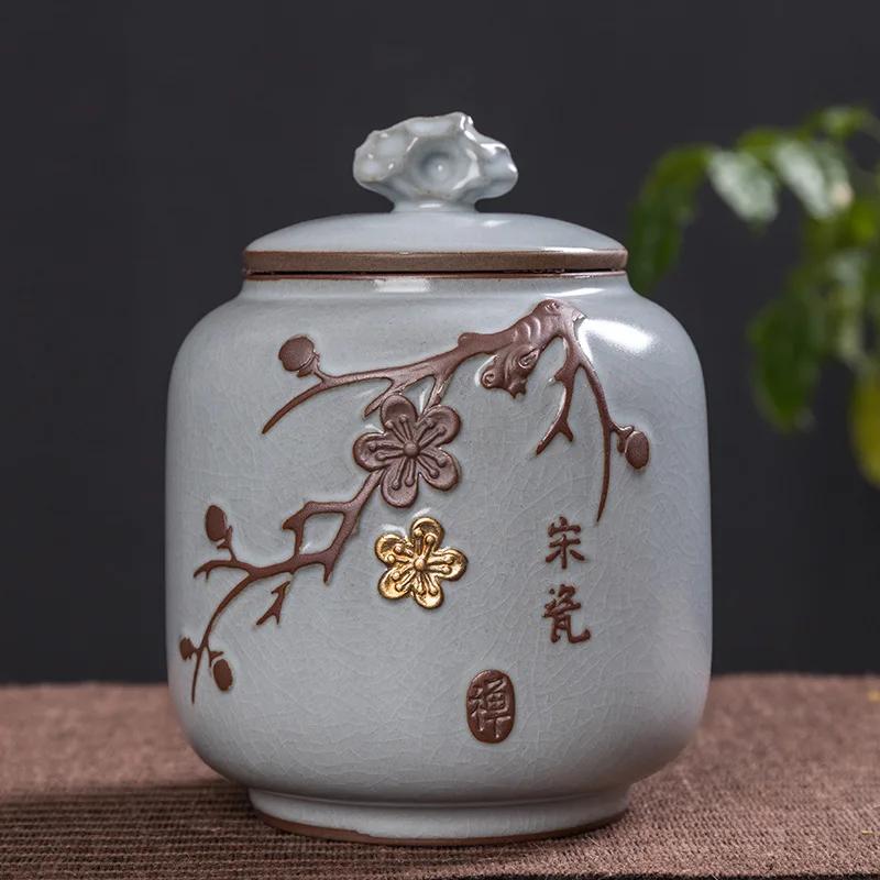 Tea Containers Ceramic Sealed Can Large Size Tea Box Storage Tank Ceramic Tea Utensil Portable Tea Storage Tea Caddy Tea Jar