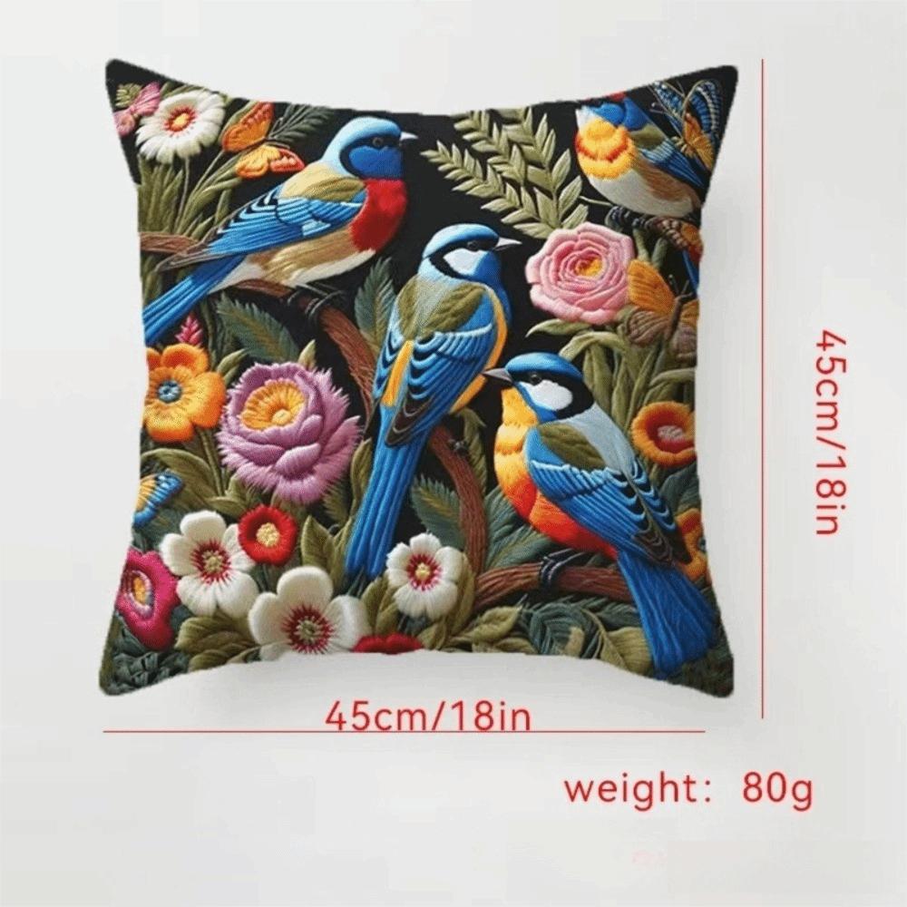 Flower Bird  45cm Pillow Case Vintage Decorative Pillowcase Creative Cushion Cover  Bedroom Accent