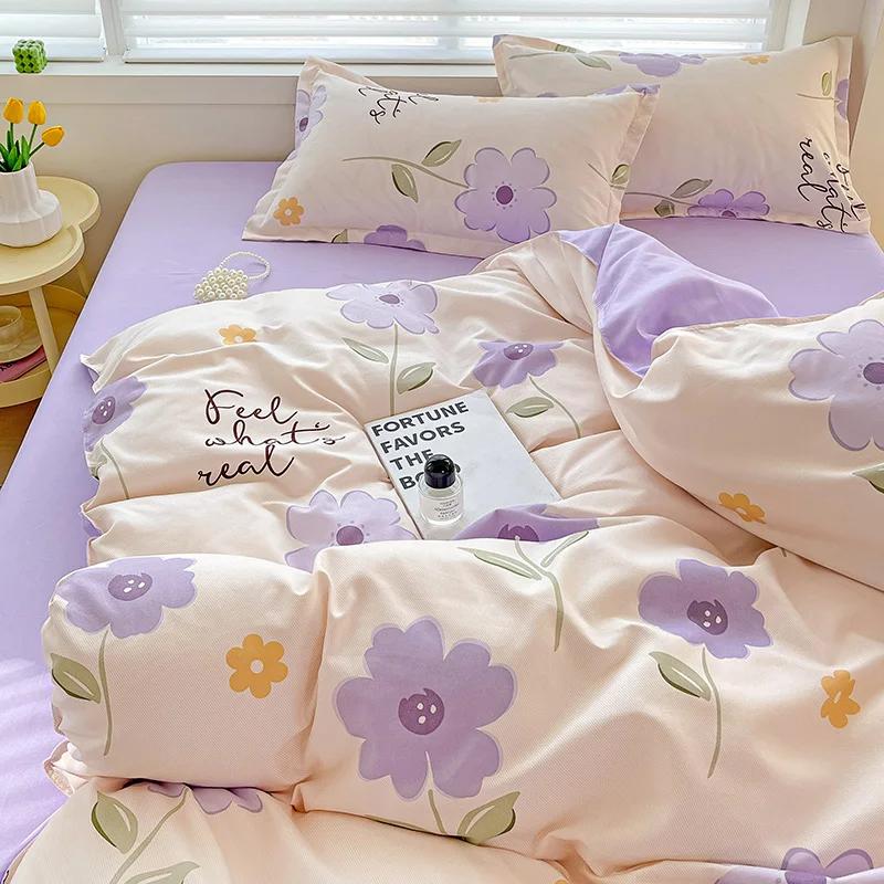 100% Cotton Bedding Set, Four Piece Sheet Set Comfort Set Girly Fresh Style Couple Bed Comforter Set