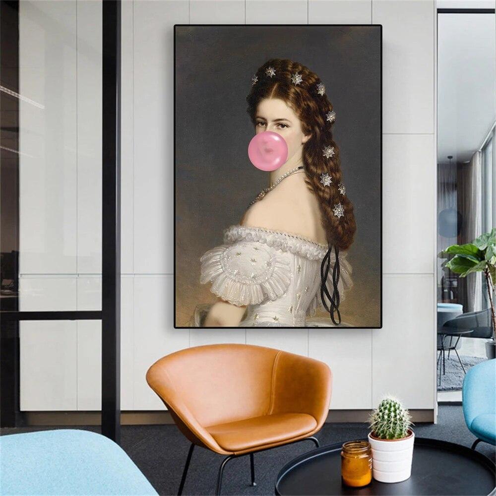 Lustiges Vintage-Kunstposter, verändertes Vintage-Bubblegum-Lady-Kunstdruck, urbanes Dekor, Leinwandgemälde für Zuhause, Wohnzimmer, Mädchenschlafzimmer