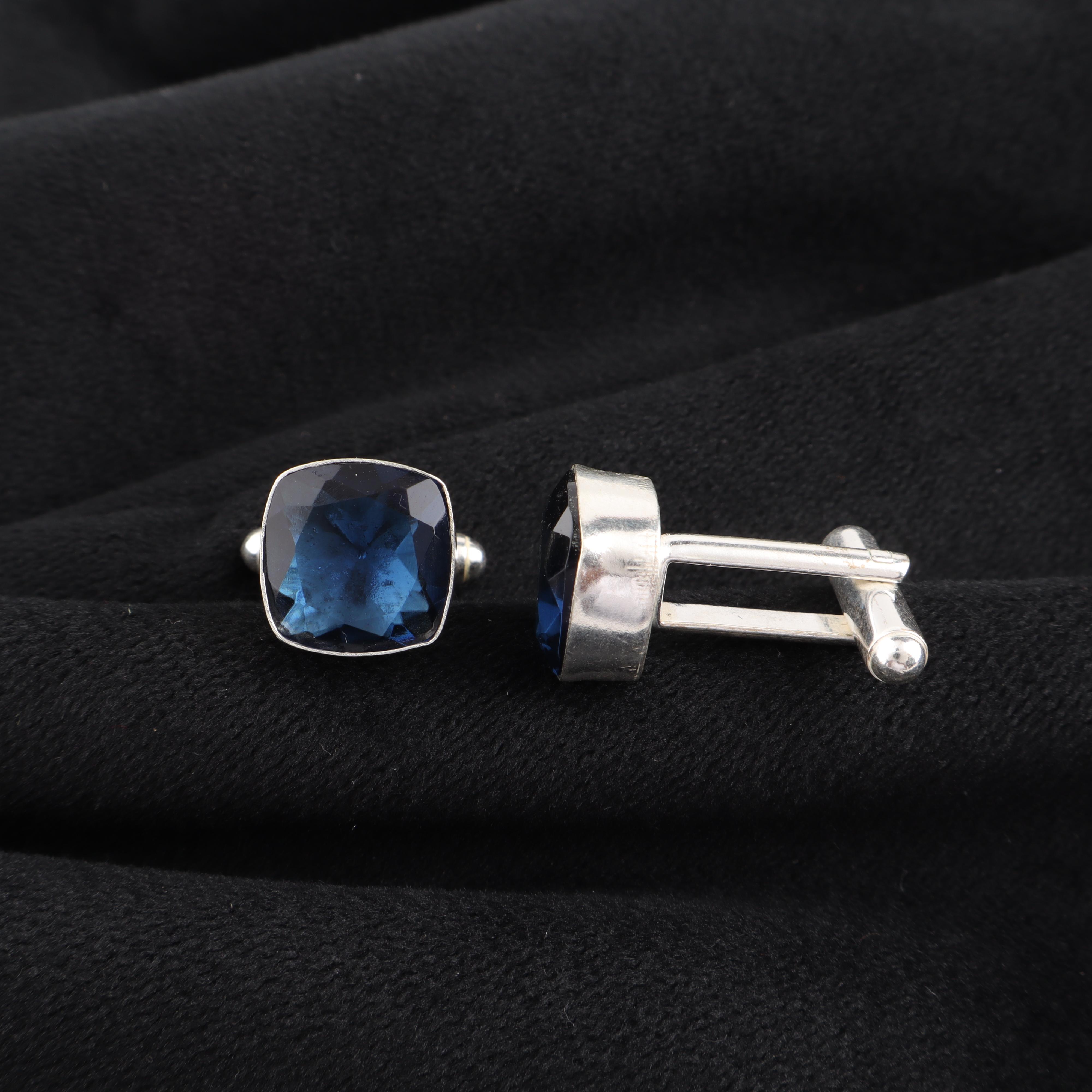 

London Blue Topaz Gemstone 925 Sterling Silver Handmade Cufflinks 1 For Gift CL-9-12