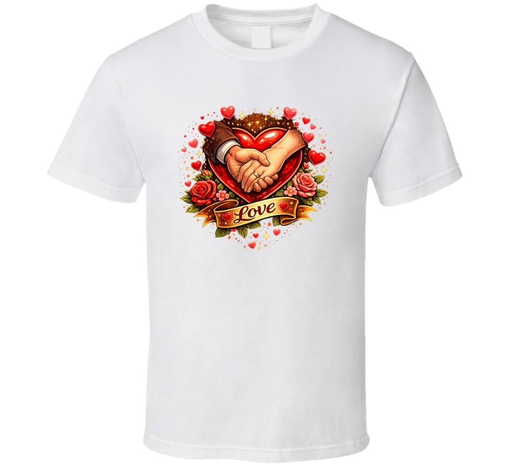 Clasped Hands Love Embrace Heart Graphic T-shirt Novelty Tee Valentine T Shirt XL