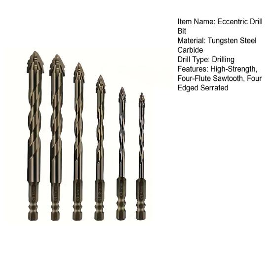 6 Pcs High-Strength Eccentric Twist Drill Bit Set 4/5/6/8/10/12mm Four-Flute Sawtooth Four Edged Serrated Eccentric Drill Bit