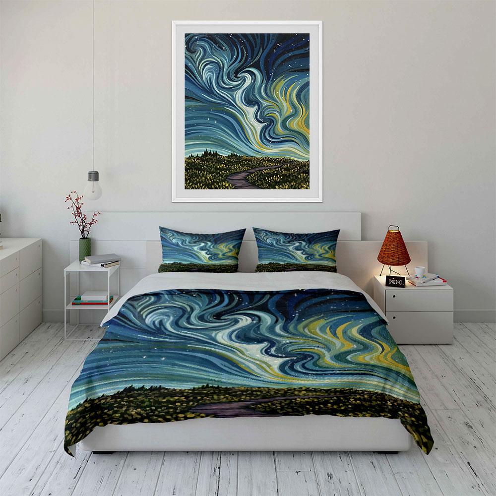 Swirling Stars and Landscape. Bedding Sets Duvet Cover Sets Duvet Covers Pillowcases(1 * Duvet Cover 2 * Pillowcases Without Duvet Insert)