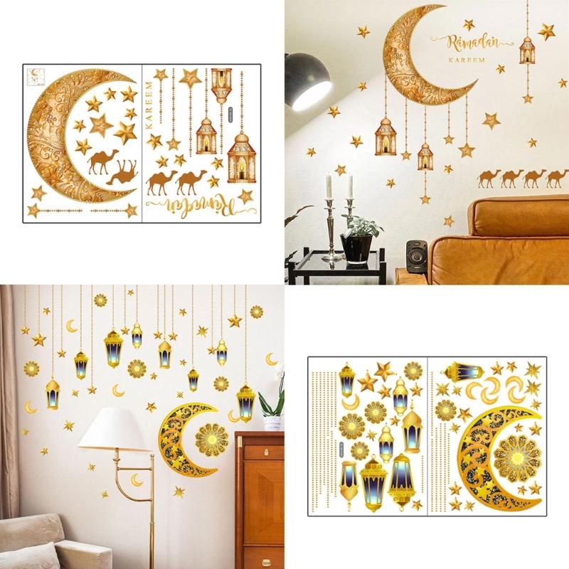 2 Sheet Eid Wall Stickers PVC Decorative Murals Art Crafts Supplies Home Bedroom Room Dormitory