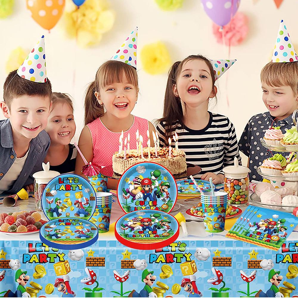 51pcs Super Mario Tableware Sets Include Plates Napkins Cups Tablecloth