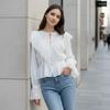 French lace splicing lace-up waist long-sleeved shirt women's 1116 summer Tencel white fly-sleeved top