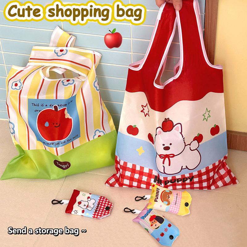 Cute Cartoon Handbag Portable Arrival Reusable Shopping Bag Foldable Tote Pouch Large Capacity Shoulder Bags Girls Gift