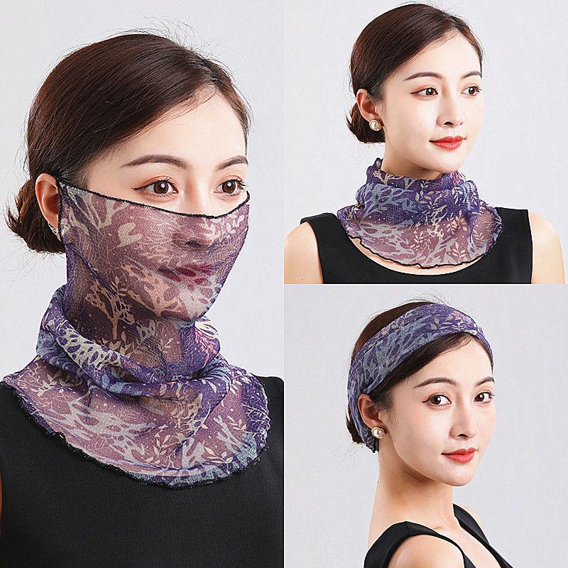 Summer Sunscreen Mask Women's Neck Protection Ear Hanging Veil Neck Scarf Anti-ultraviolet Silk Scarf Gauze Scarf
