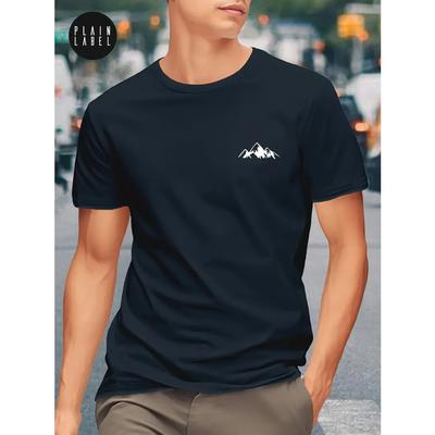 Men's Mountain Graphic Print Pure Cotton T-shirt, Crew Neck And Short Sleeve Tee, Summer Fashion Tops For Daily And Outdoors Wear
