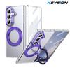 KEYSION 360° Rotating Magnetic Ring Stand Case for Samsung Galaxy Z Fold 7 5G Transparent PC Phone Cover with Screen Protector