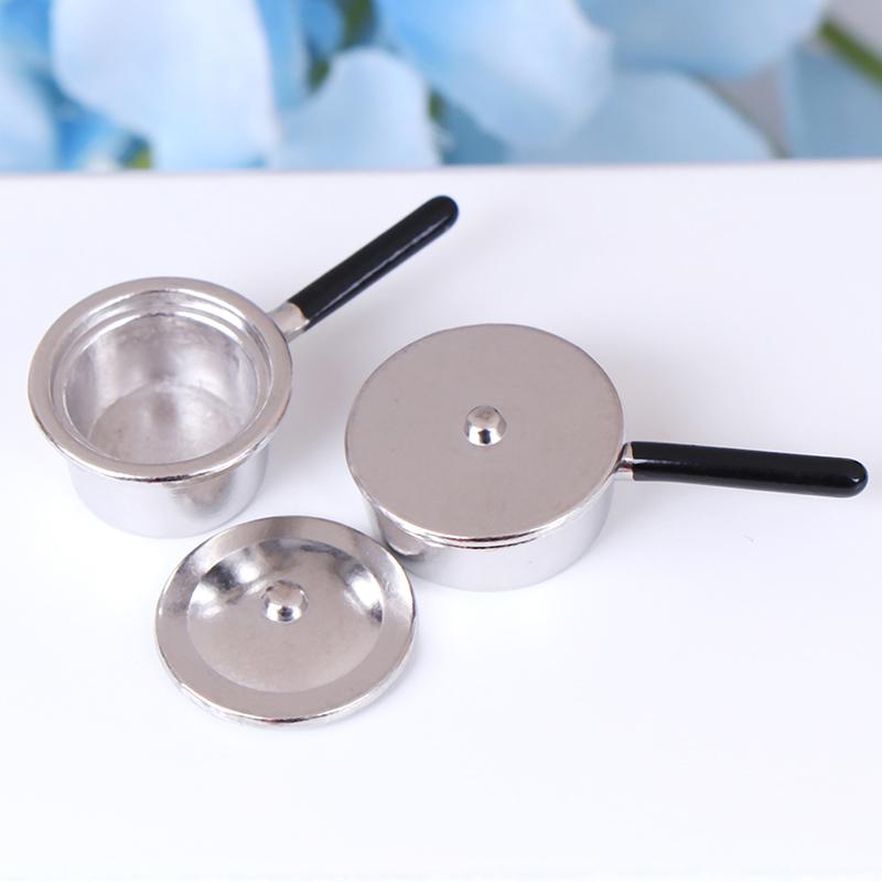 Set Of 4 Dollhouse Mini Silver Pans