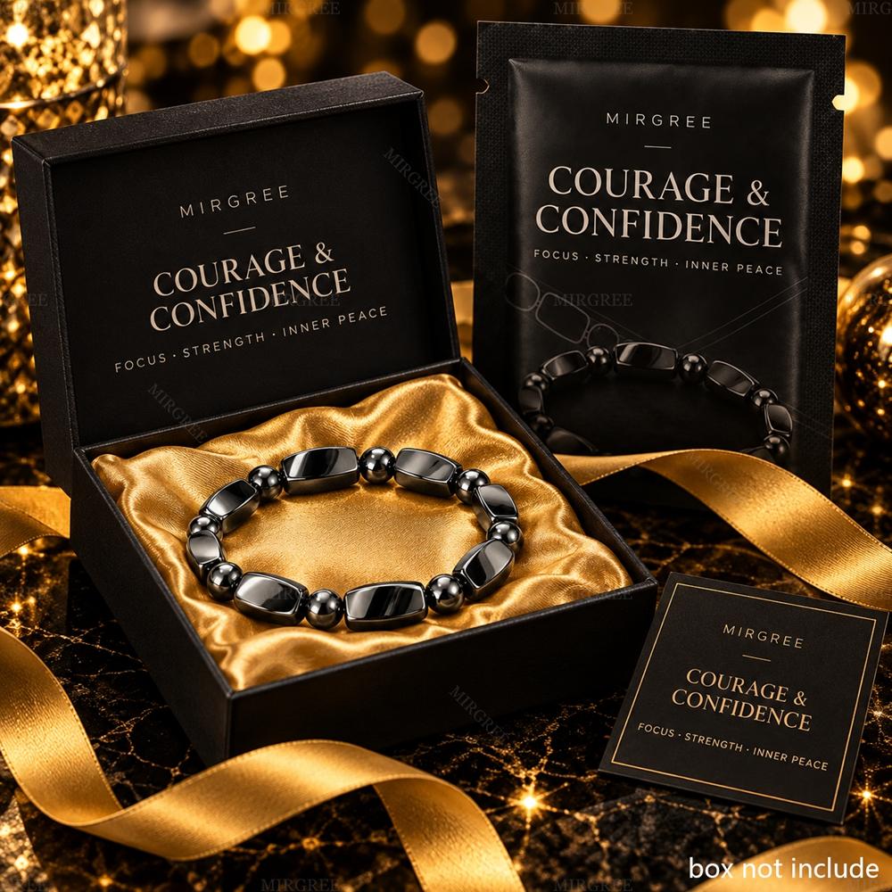 MIRGREE Men’s Black Beaded Bracelet, Courage & Confidence Theme Bracelet, Stylish Hematite-Look Beads, Everyday Jewelry Gift for Men