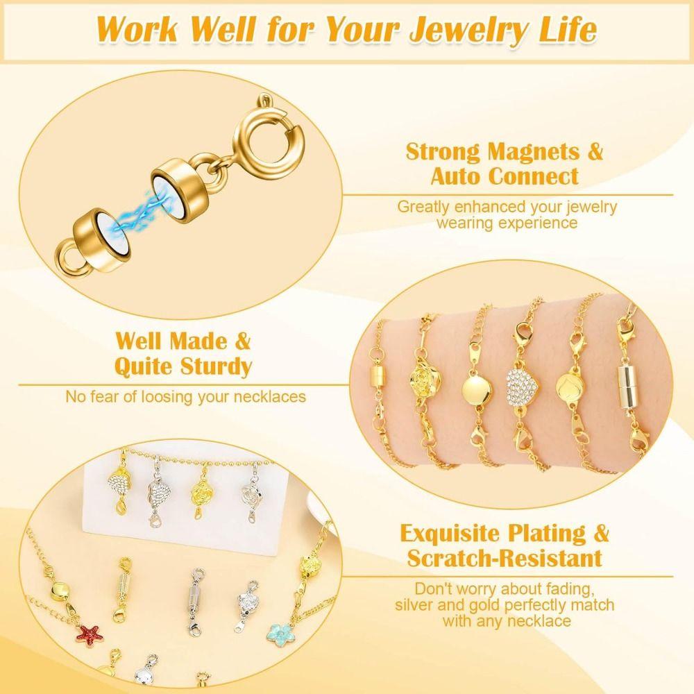 12Pcs Double Head Lobster Magnetic Bracelet Extender Gold/Silver Lobster Clasps  Women